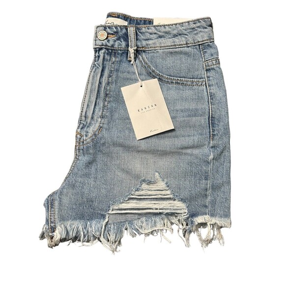 NWT KanCan Denim Shorts‎ Size XS Relaxed Fit Raw Hem Light Wash Stretch #I4-3 - Picture 8 of 9